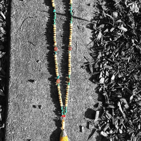 Tibetan Beads with Turquoise, Coral & SS with tassel by K Morris Designs - Picture 5 of 8